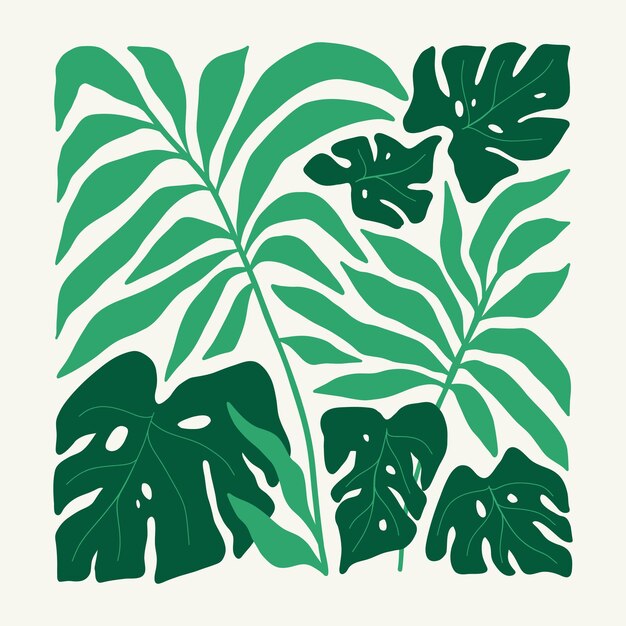 Elementos abstractos florales composición botánica tropical estilo minimalista moderno y de moda de Matisse