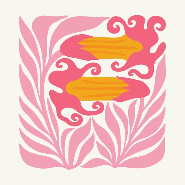 Elementos abstractos florales composición botánica tropical estilo minimalista moderno y de moda de Matisse