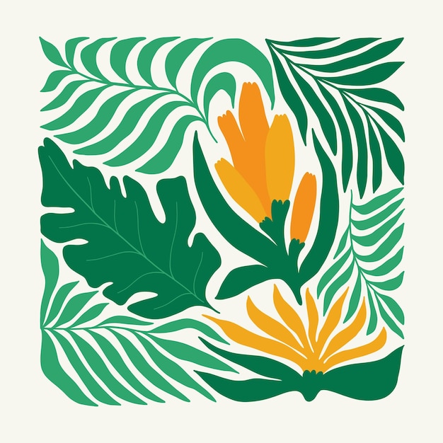 Elementos abstractos florales composición botánica tropical estilo minimalista moderno y de moda de Matisse
