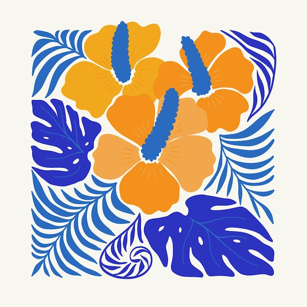 Elementos abstractos florales composición botánica tropical estilo minimalista moderno y de moda de Matisse