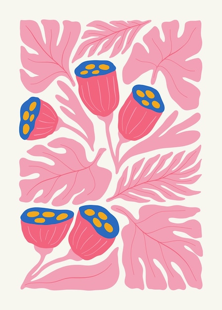 Elementos abstractos florales composición botánica tropical estilo minimalista moderno y de moda de Matisse