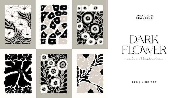 Elementos abstractos florales oscuros Composición botánica Estilo minimalista moderno y de moda de Matisse Floral