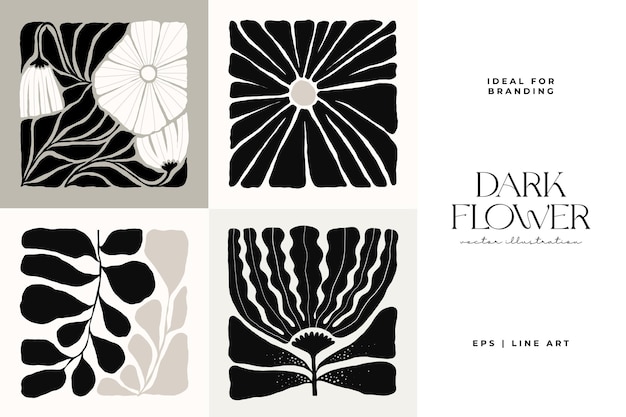 Elementos abstractos florales oscuros Composición botánica Estilo minimalista moderno y de moda de Matisse Floral