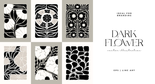Elementos abstractos florales oscuros Composición botánica Estilo minimalista moderno y de moda de Matisse Floral