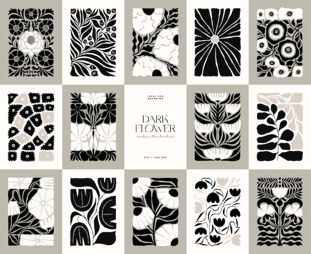 Elementos abstractos florales oscuros Composición botánica Estilo minimalista moderno y de moda de Matisse Floral