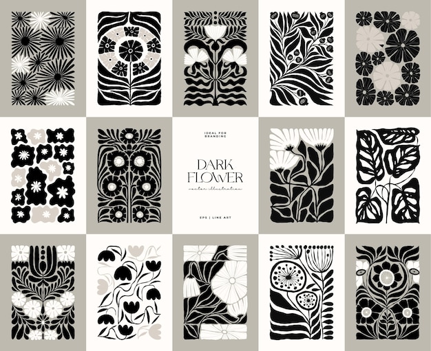 Elementos abstractos florales oscuros Composición botánica Estilo minimalista moderno y de moda de Matisse Floral
