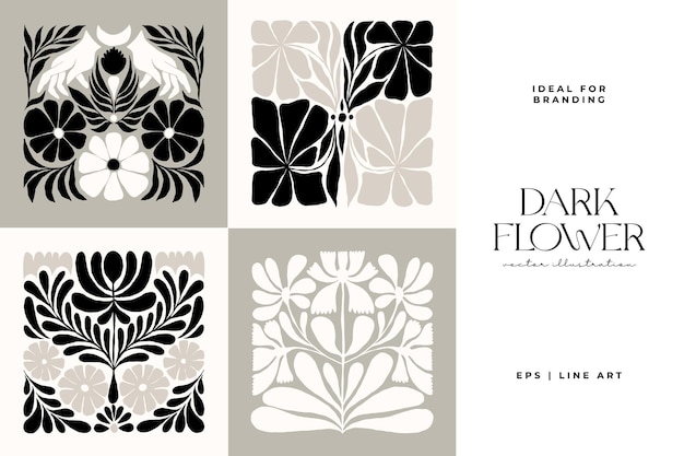 Elementos abstractos florales oscuros Composición botánica Estilo minimalista moderno y de moda de Matisse Floral
