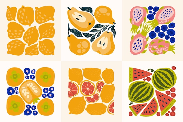 Elementos abstractos de frutas Composición de comida y salud Estilo minimalista Matisse de moda moderno