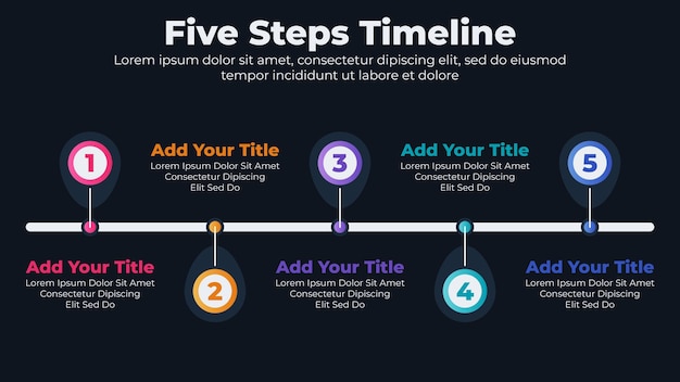Elementos abstractos de gráfico y diagrama de línea de tiempo con infografía de 5 pasos