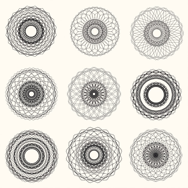 Elementos abstractos del guilloquis del vector en el fondo blanco