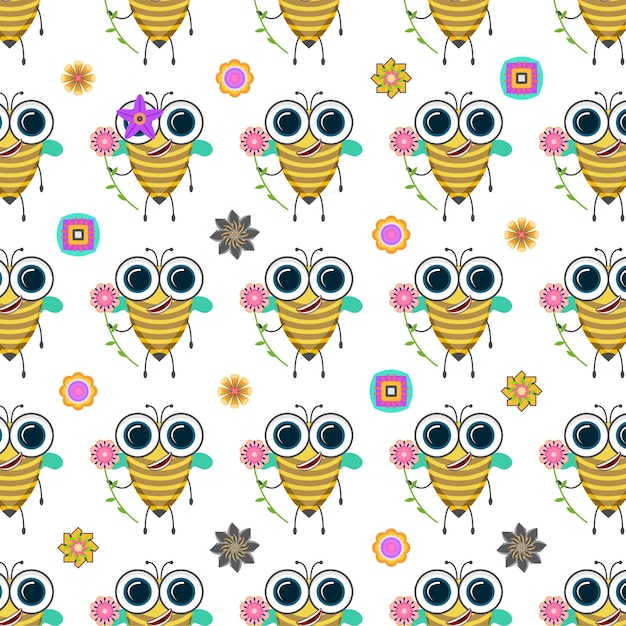 Elementos abstractos de patrones sin fisuras Escarabajo insecto abeja diferente con estilo de diseño de vectores de flores