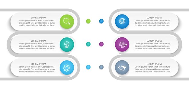 Vector elementos abstractos vectoriales de la plantilla de infografía de gráfico con concepto de negocio de etiqueta con 6 opciones