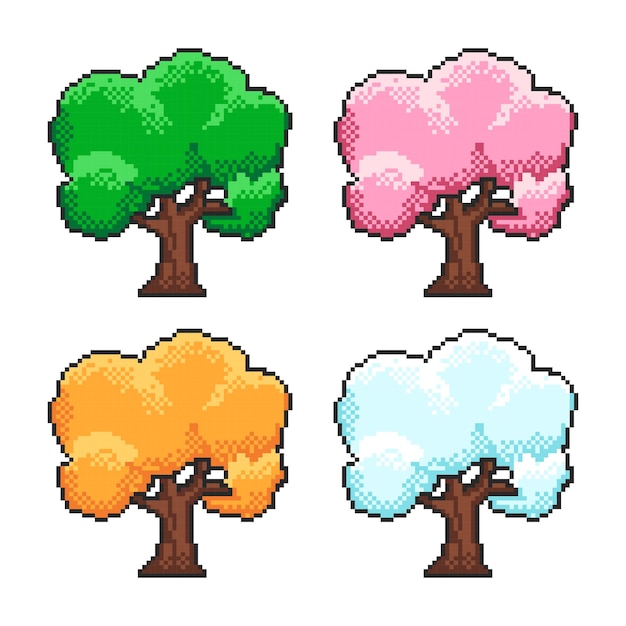 Elementos de activos de la interfaz de usuario del videojuego de árbol de píxeles de temporada