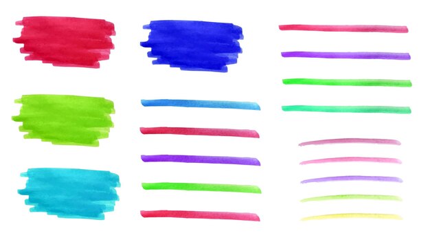 Elementos de acuarela en forma de pinceles de texturas de manchas Vector