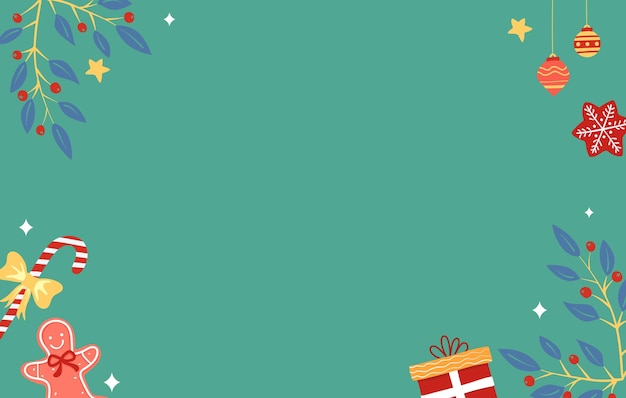 Elementos de adorno de Navidad fondo verde, fondo de Navidad, diseño de vectores
