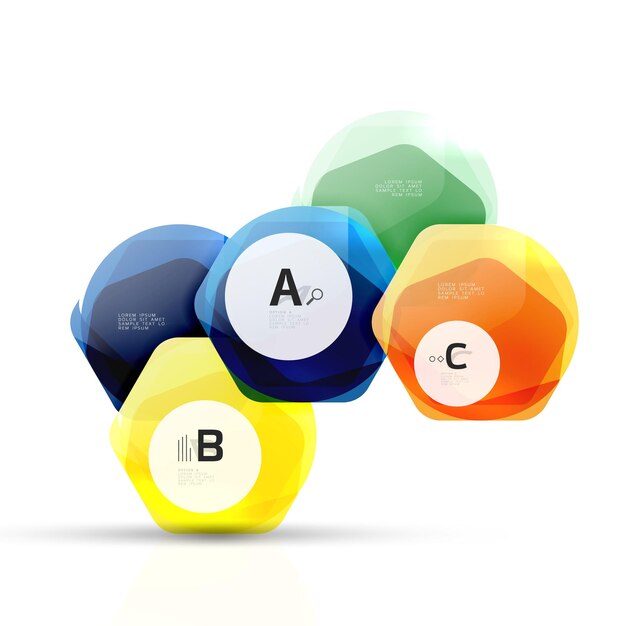 Elementos de agua hexagonal geométrica. Template de fondo vectorial para diseño de flujo de trabajo de impresión, diagrama, opciones numéricas o banner de diseño web