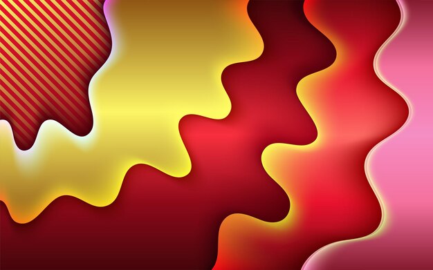 Elementos amarillos de corte de papel dinámico con composición geométrica de formas de degradado rojo oscuro