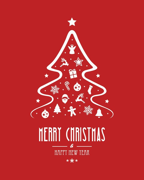 elementos del árbol de navidad fondo rojo