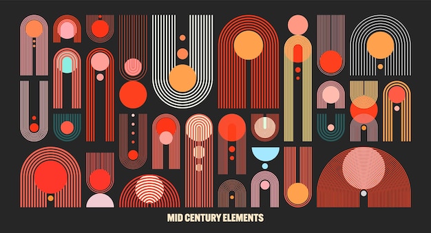 Elementos de arco y círculo de mediados de siglo formas geométricas modernas diseño contemporáneo arte minimalista
