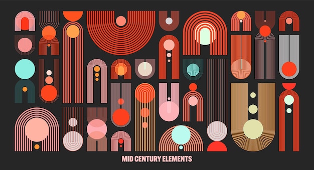 Elementos de arco y círculo de mediados de siglo formas geométricas modernas diseño contemporáneo arte minimalista