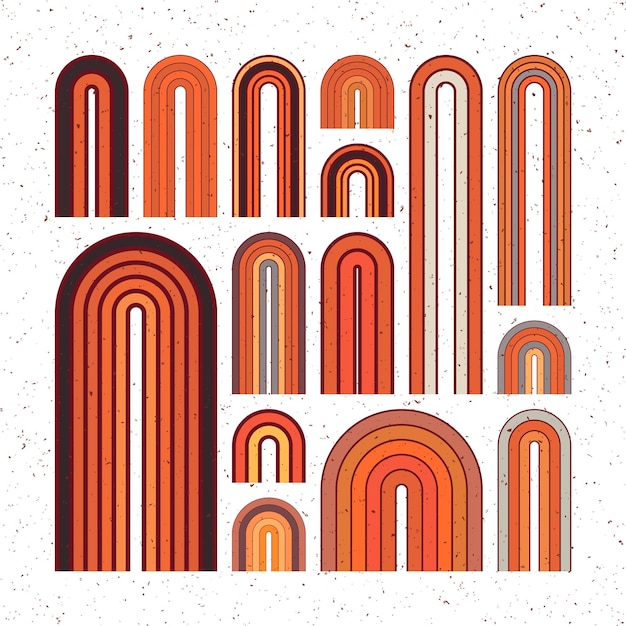 Elementos de arco de mediados de siglo formas geométricas modernas arco iris grunge diseño contemporáneo arte minimalista.