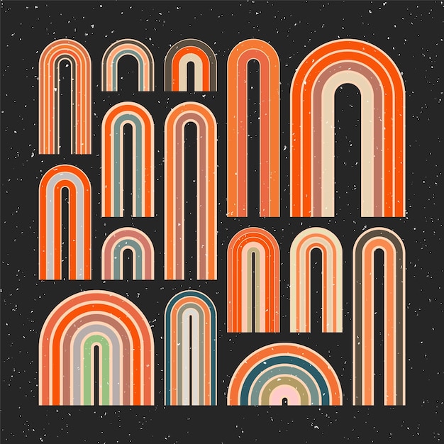 Elementos de arco de mediados de siglo formas geométricas modernas arco iris grunge diseño contemporáneo arte minimalista.
