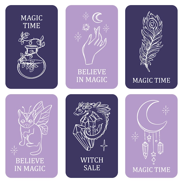 Vector elementos de astrología conjunto de tarjetas de símbolos esotéricos ocultos místicos