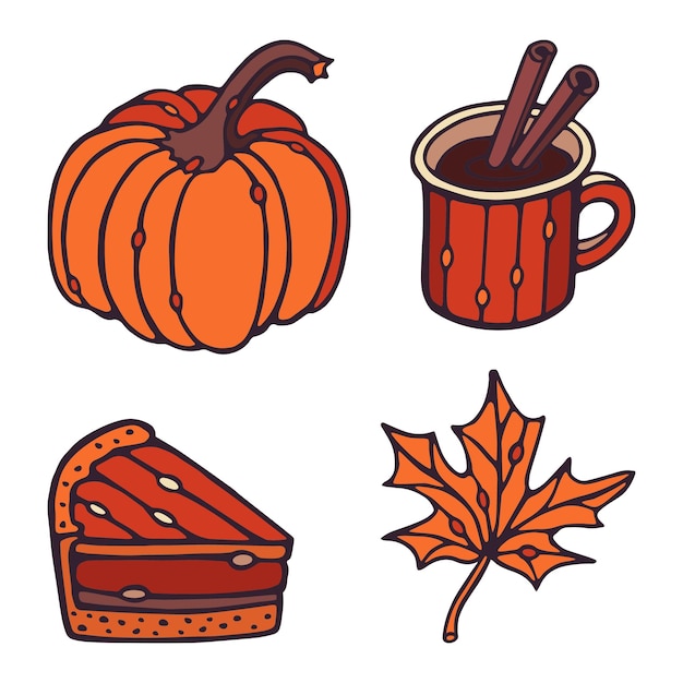 Elementos de Autumn Hugge Set aislados sobre fondo blanco para el acogedor día de acción de gracias Vector Premium