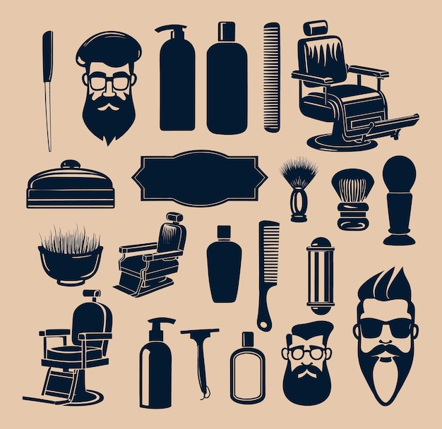 Elementos de barbero vintage