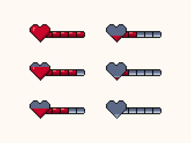Elementos de la barra de vida pixel art