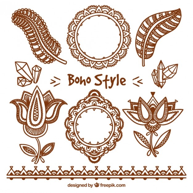 Vector elementos boho dibujados a mano decorativos