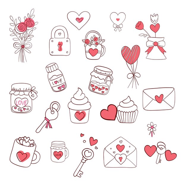Elementos bonitos dibujados a mano para el día de San Valentín