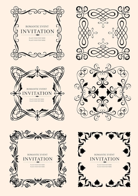 Elementos caligráficos y marco vintage conjunto Ilustración vectorial