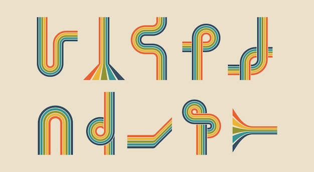 Elementos del cartel de los 70 arco iris aislado de colección.