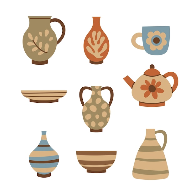 Elementos de cerámica Conjunto de cerámica y vajilla Colección de vasos de arcilla Amfora taza de té