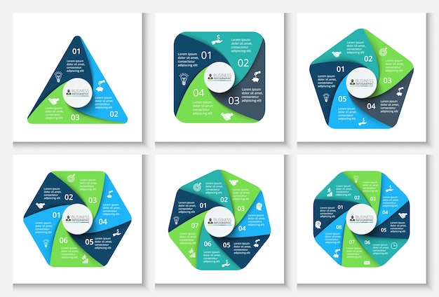 Elementos de ciclo vectorial para infografía con 3 4 5 6 7 y 8 opciones partes pasos o procesos