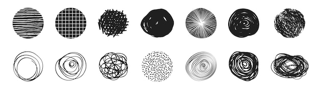 Elementos circulares abstractos Marco semitono redondo Super conjunto de líneas circulares dibujadas a mano sobre un fondo blanco