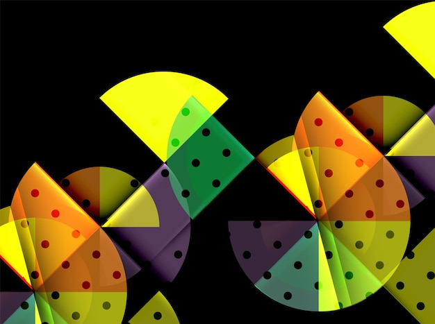 Elementos circulares en el diseño de plantillas geométricas vectoriales de fondo negro