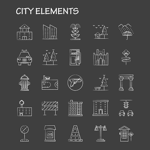 elementos de la ciudad iconos dibujados a mano conjunto de infografías móvil uxui kit diseño de impresión incluyecarvehicle tra