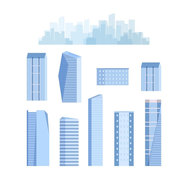Elementos de la ciudad con rascacielos edificios urbanos Vector aislado