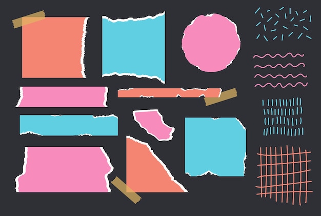 Vector elementos de collage de papel arrancados con textura colorida conjunto de formas abstractas con estampado animal