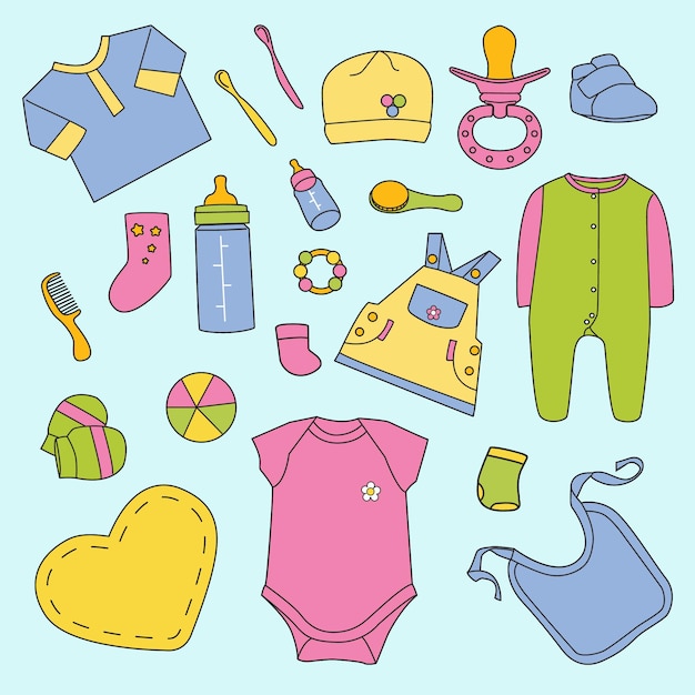 Vector elementos de color de bebé estilo plano