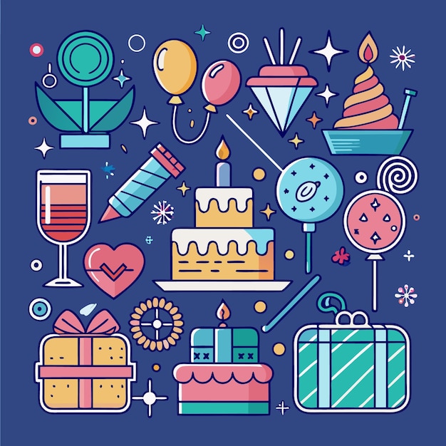 Elementos coloridos de la celebración del cumpleaños