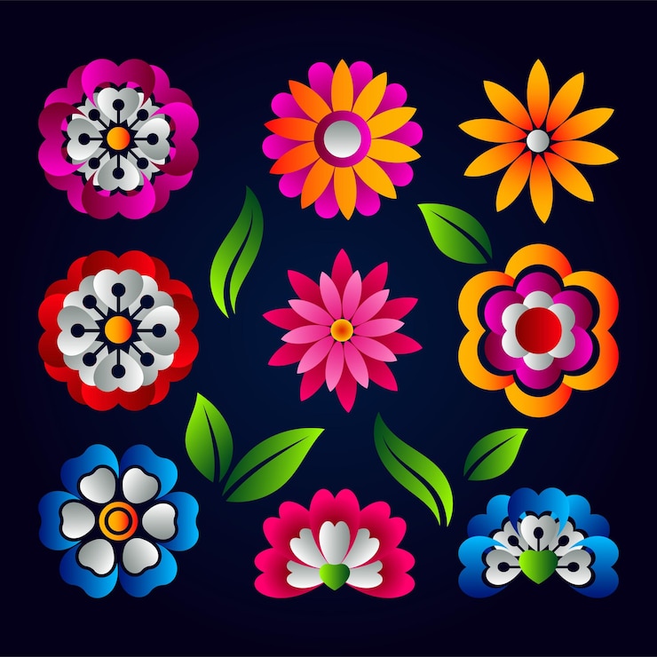 Vector elementos coloridos de flores mexicanas vector floral del arte popular mexicano tradicional