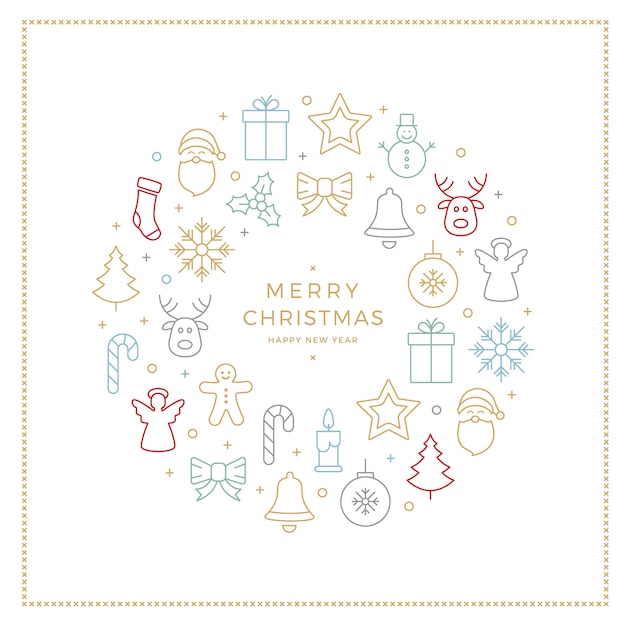 elementos coloridos de los iconos de Navidad círculo frontera blanco
