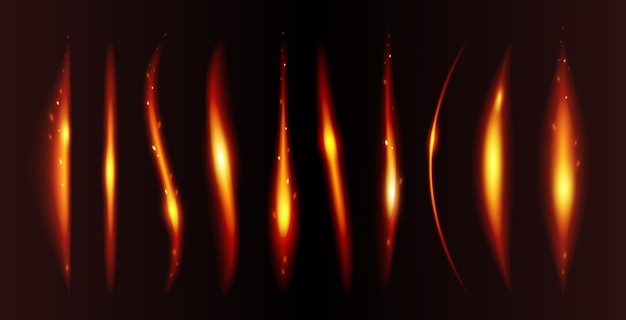 Elementos de combustión brillantes para crear un fuego vectorial realista