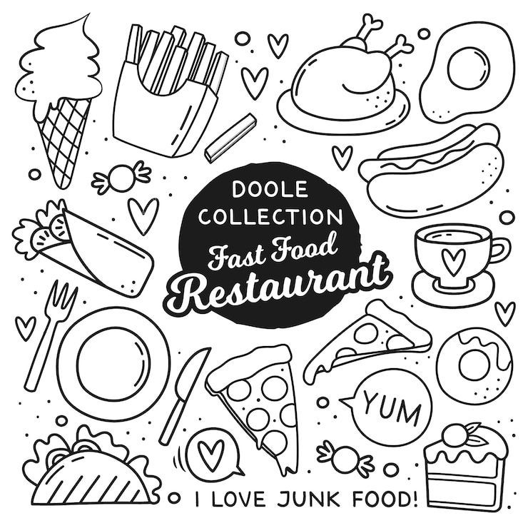 Vector elementos de comida rápida al estilo de doodle