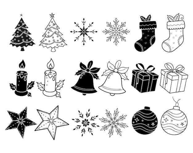 Los elementos del conjunto de Navidad los íconos las decoraciones de invierno