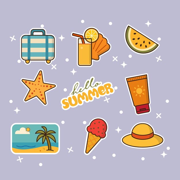 Elementos del conjunto de pegatinas Hello Summer