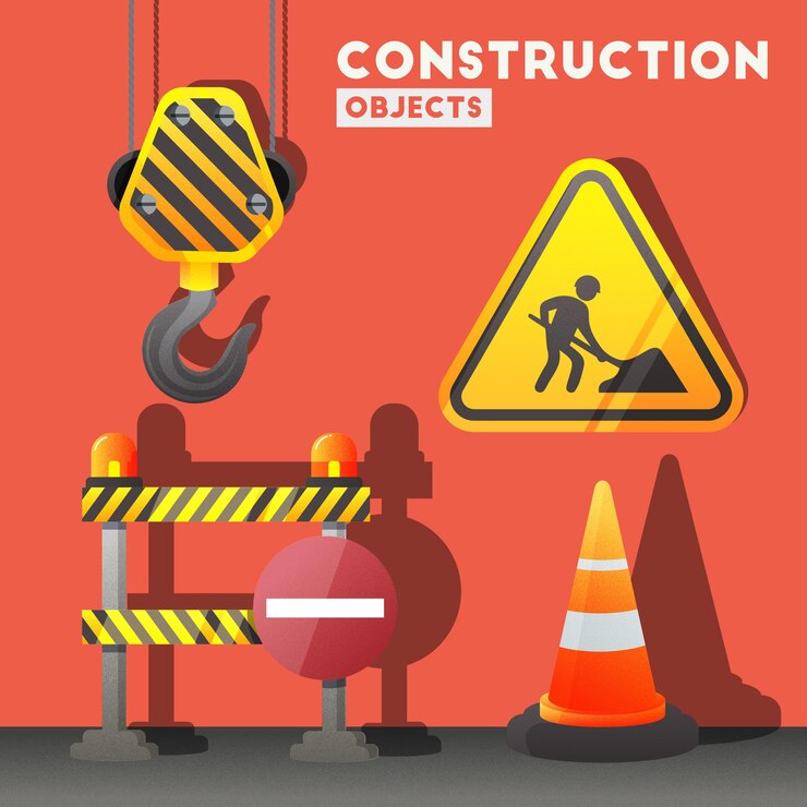 Vector elementos de construcción conjunto vectorial señales conos barricadas amp ganchos